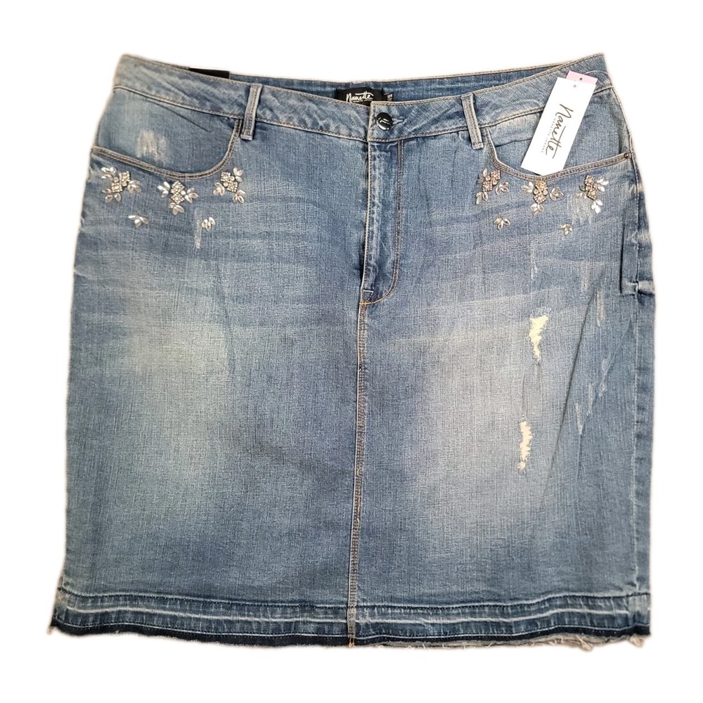 Nanette Nanette Lepore Womens 18W Denim Skirt NWT Rhinestone Embellished Blue